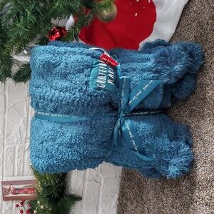 Peace Love World Pom Pom Throw Blanket